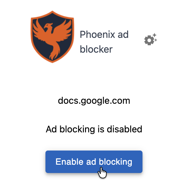 Screenshot of popup menu with ad blocking disabled